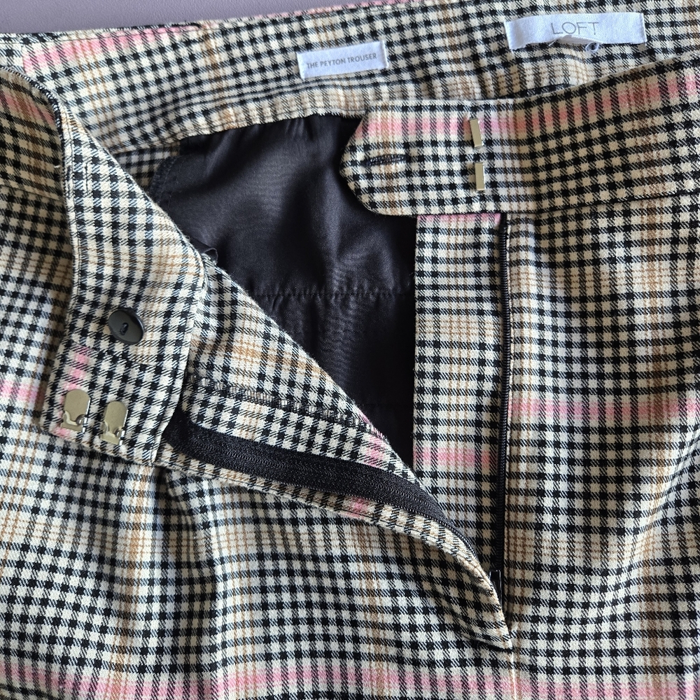 LOFT Plaid Wide-Leg Trousers with Pink Accent - Picture 13 of 16